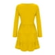 thumbnail image 4 of Vestido de mujer Vestido de manga larga con cuello en V Mezcla de algodón Ropa informal Botón Ropa plisada, Amarillo, L Scienceny AP003993-27, 4 of 5