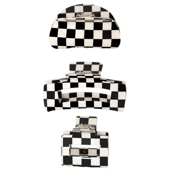 3pcs Checkered Hair Clip,Simple Black and White Checkered Claw Clip for Women's