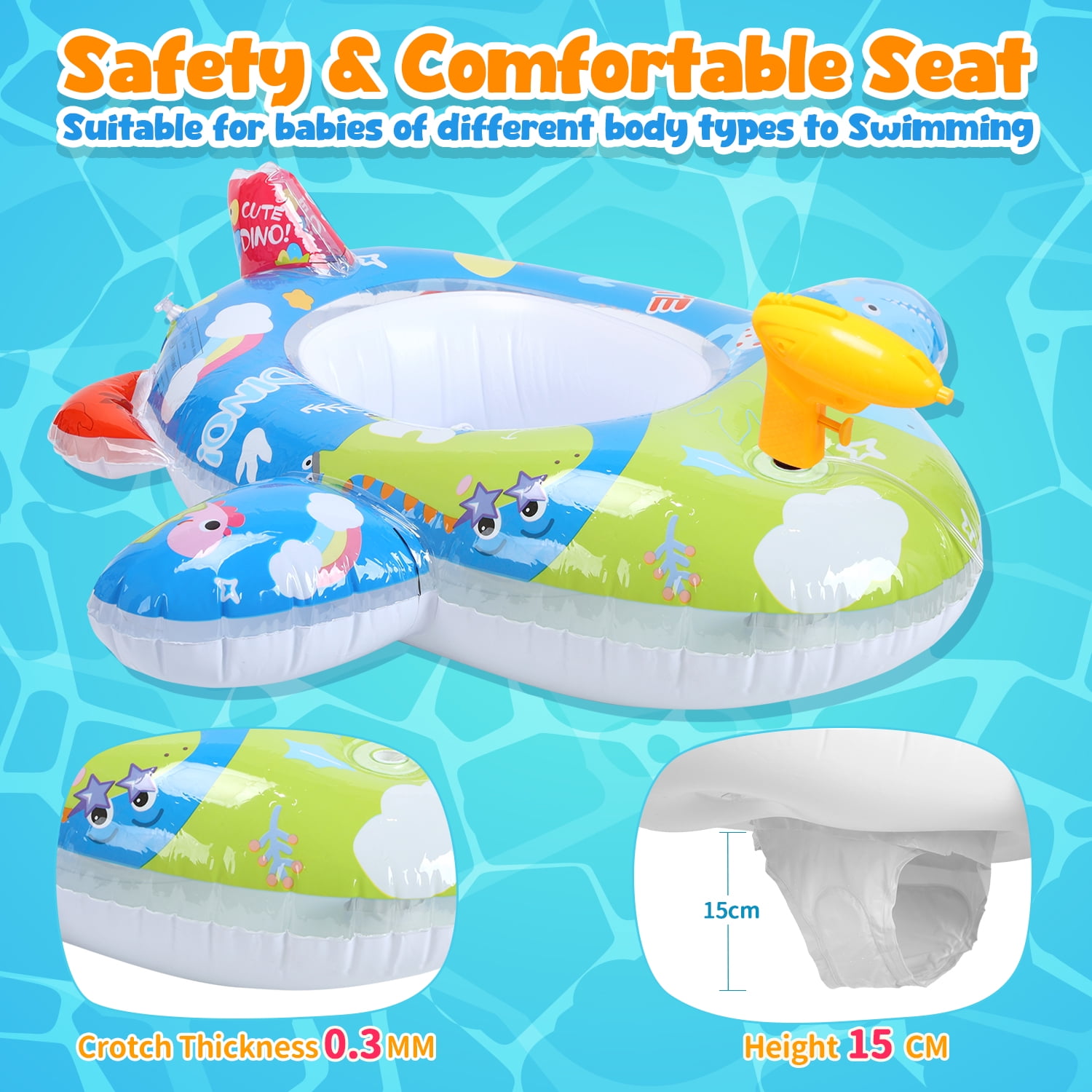 WonderStone Airplane Baby Pool Float with Squirt Water Gun, Inflatable Swimming Float with Safety Seat, Water Toy for Kids Ages 1-5, Pool & Beach Toy for Boys and Girls, Blue