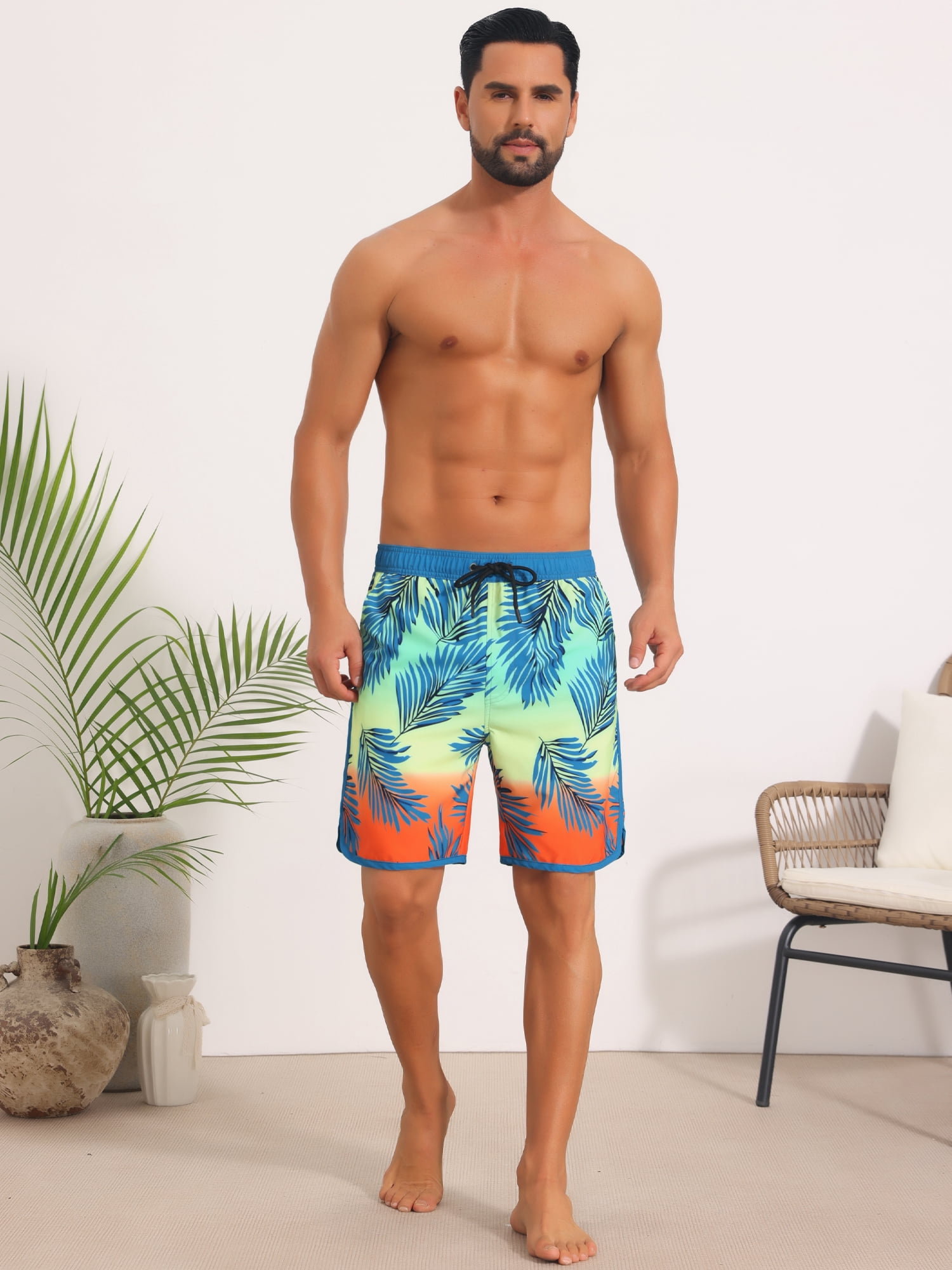 DARING DIVA Men's Swimming Elastic Liner Drawstring Beach Shorts with Pocket 30 Light Blue