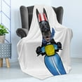 thumbnail image 4 of Dog Driver Soft Flannel Fleece Throw Blanket, Quirky French Bulldog on a Scooter Goggles Rocker Puppy, Cozy Plush for Indoor and Outdoor Use, 60" x 80", Charcoal Grey Blue, by Ambesonne, 4 of 5