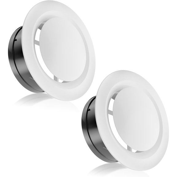 ABCISI 5 Inch Soffit Vent, Adjustable Air Vent Cover, ABS Round Ceiling Vent Covers for Living Room, Attic, Bathroom, Kitchen, Ventilation Use, White - Opening Size 4.56", 2 Pack