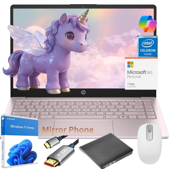HP 14 Inch HD Laptop, Intel Celeron N150 up to 2.8GHz, 8GB 128GB eMMC, Windows 11 Home, Anti-Glare Display, Thin and Lightweight for School and Work Gift Set