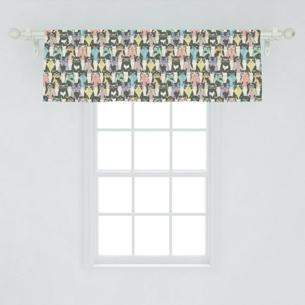 Cat Window Valance, Pattern with Hipster Playful Feline Characters with ...