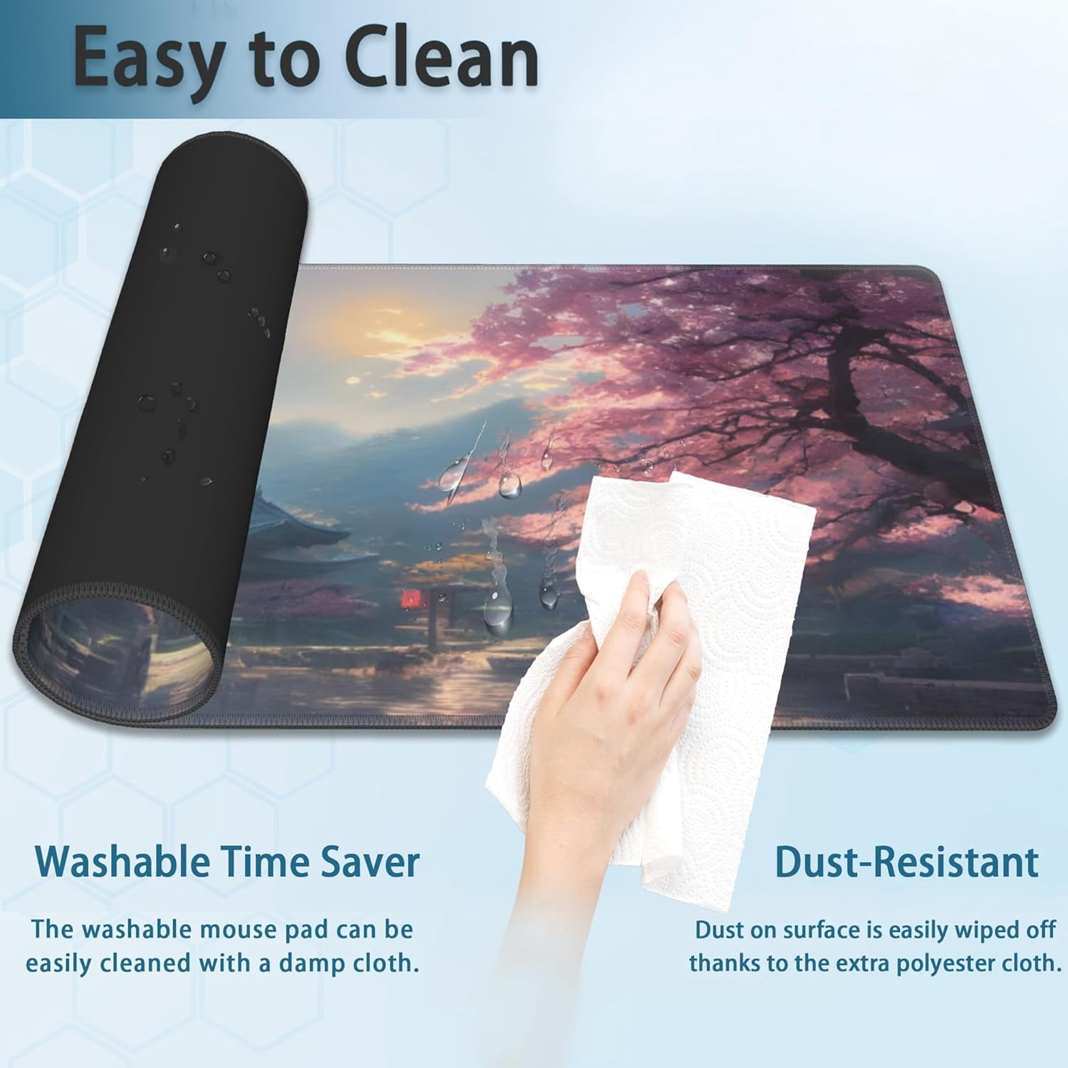 Desk Mat, Spring Cherry Blossoms Extended Gaming Mouse Pad Large, Fantastic Shrine Desk Mat with Non-Slip Base and Stitched Edge, Long Computer Keyboard Mouse Mat for Home Office Work 31.5"x15.7"