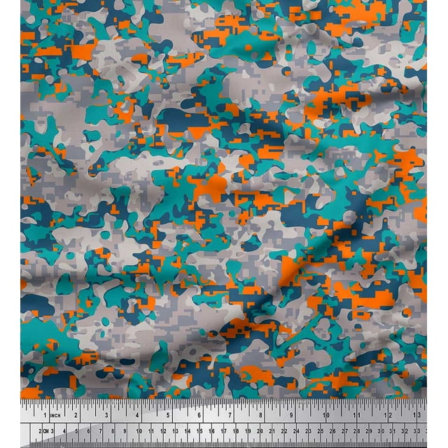 Soimoi polyester Crepe Fabric Two Tone With Grey Camouflage Printed Fabric 1 Yard 42 Inch Wide