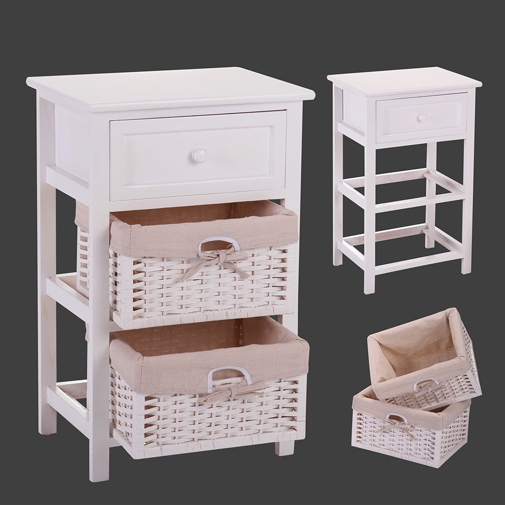 Kepooman 1 Drawer Bedside Table for Home Office, Mid-Century Nightstand for Bedroom, Wooden End Table for Living Room, White