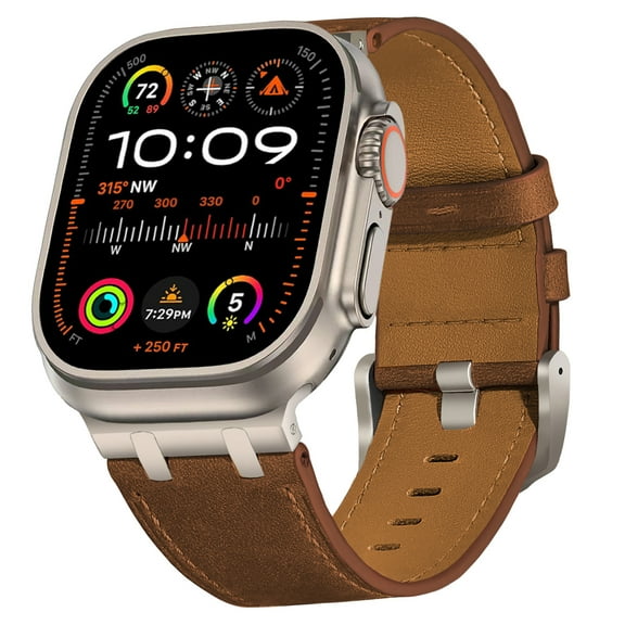 Leather Band Compatible for iWatch Series 10 9 8 7 6 5 4 3 SE 2 1 42/44/45/46mm Men Women, Premium Genuine Leather Strap Band with Vintage Edge Stitching for Apple Watch Ultra 2/1 49mm Band,Blackbrown