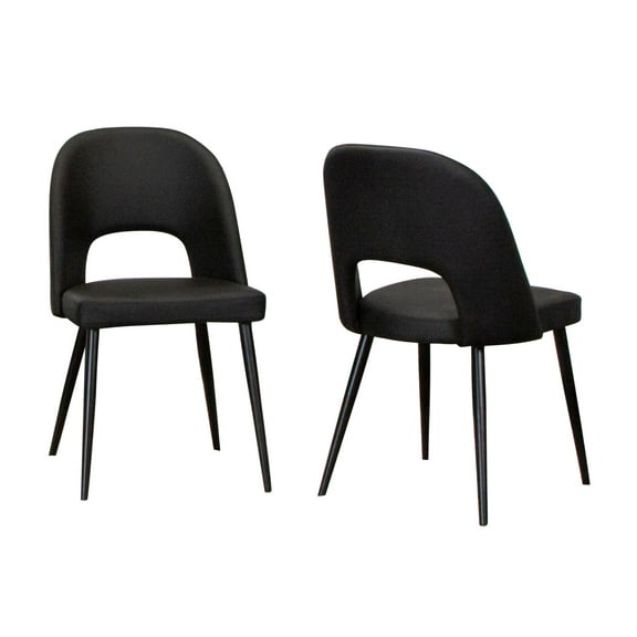 Portia Black Faux Leather Dining Chairs w Powder-Coated Metal Legs Set of 2