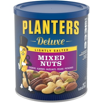 ers Deluxe Lightly Salted Mixed Nuts with Cashews, Almonds, Hazelnuts, Pecans & Pistachios, 15.25 oz Canister