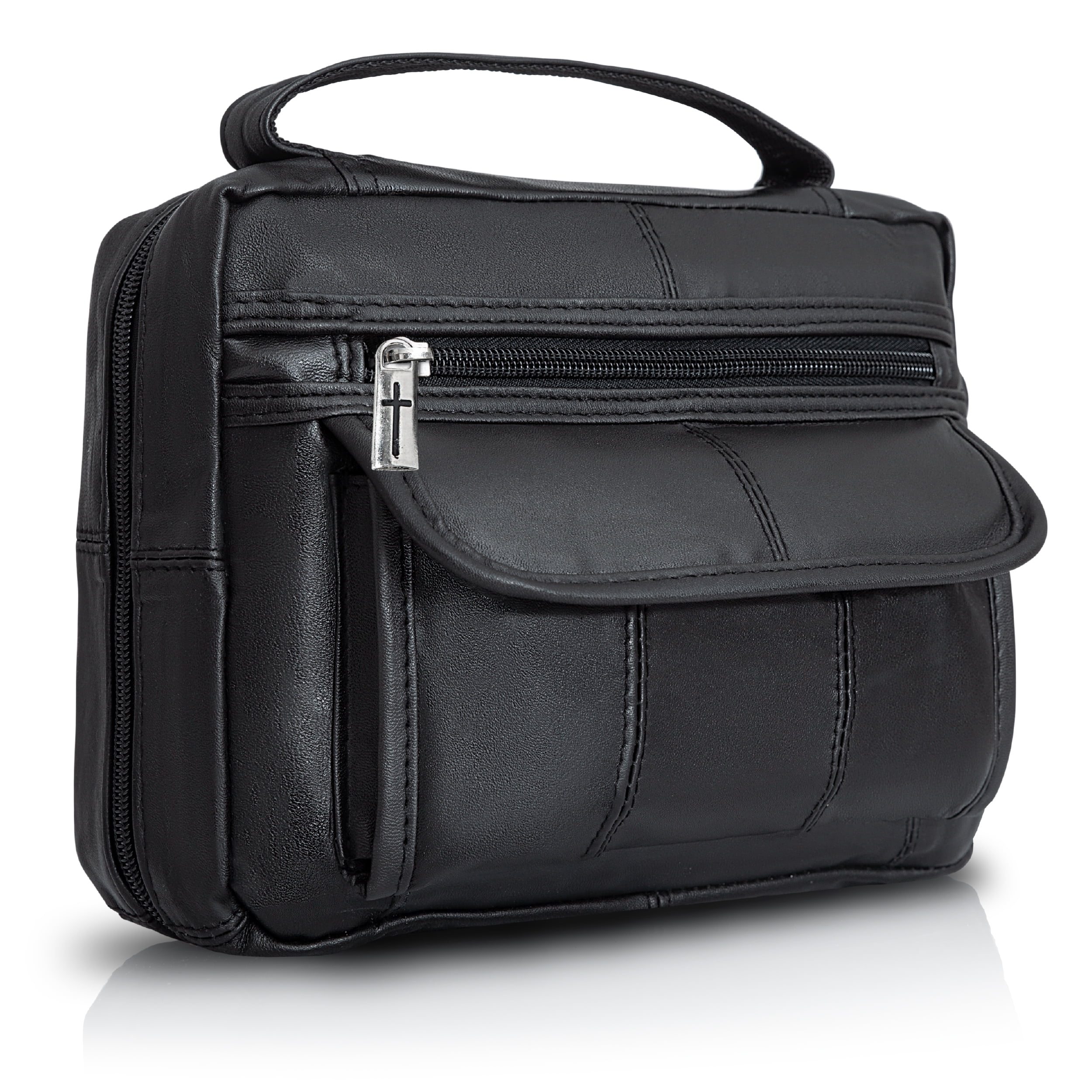 Embassy Genuine Leather Bible Cover Protects and Shelters Additional Storage Black