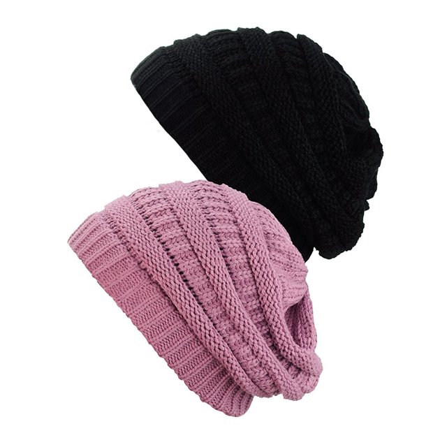 Bonnet Tricoté pour Femmes (Lot de 2), Noir/mauve