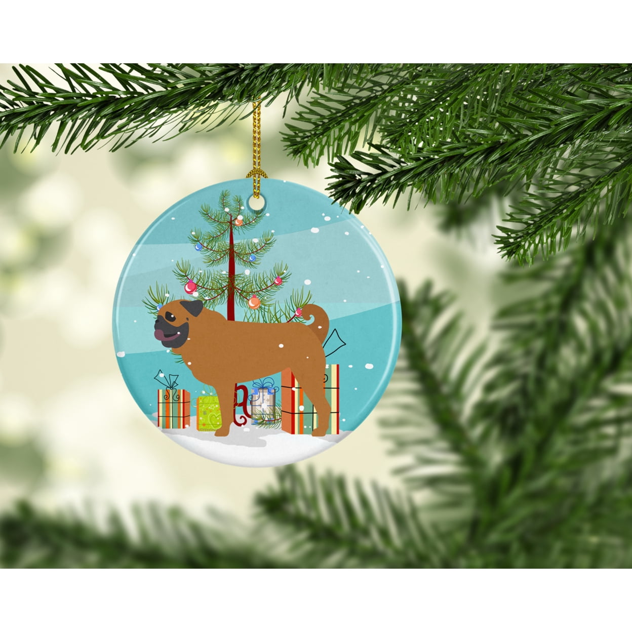 Pug Merry Christmas Tree Ceramic Ornament