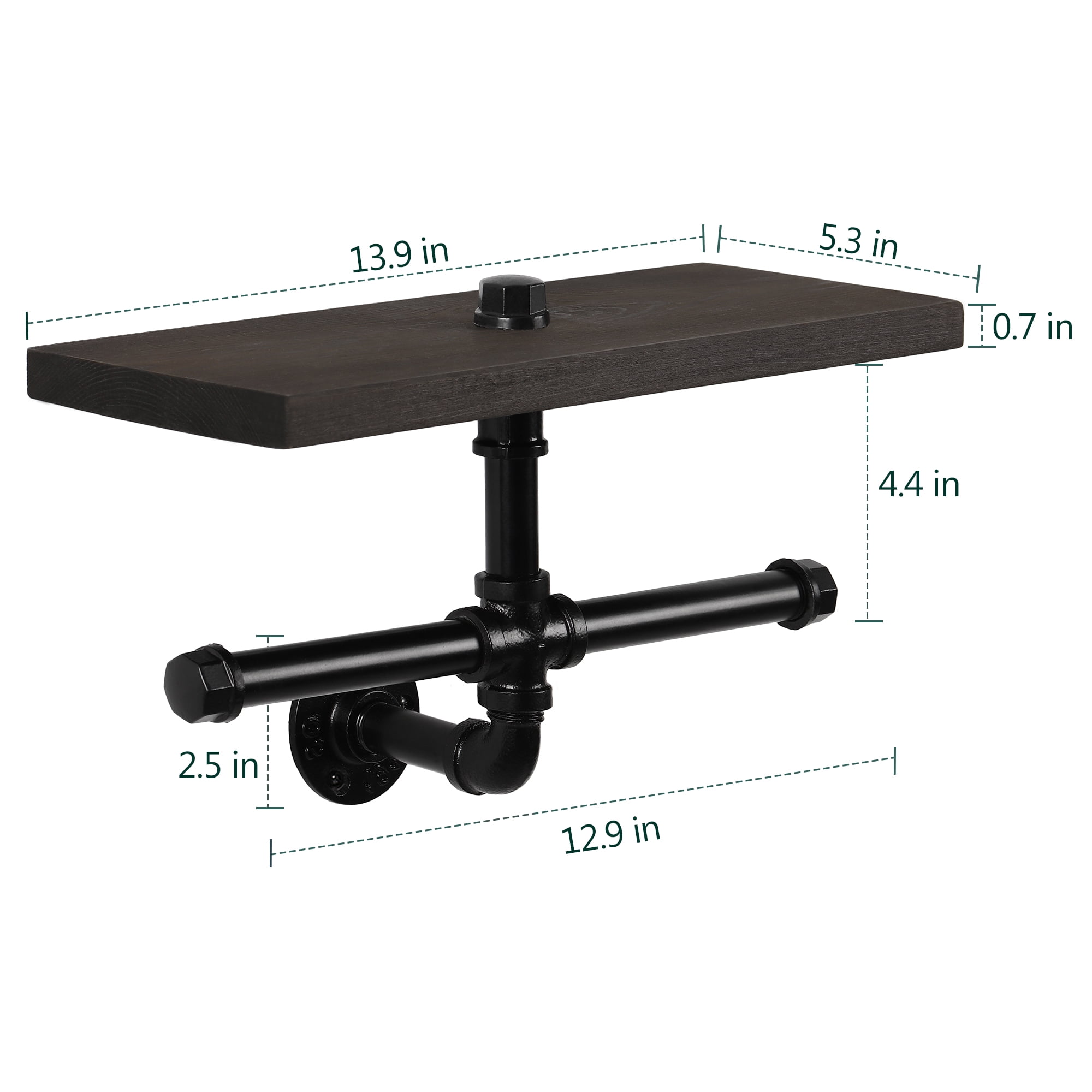 Industrial Dual Toilet Paper Holder, Wall Mounted Toilet Tissue Roll Holder Dispenser with Storage Shelf for Bathroom