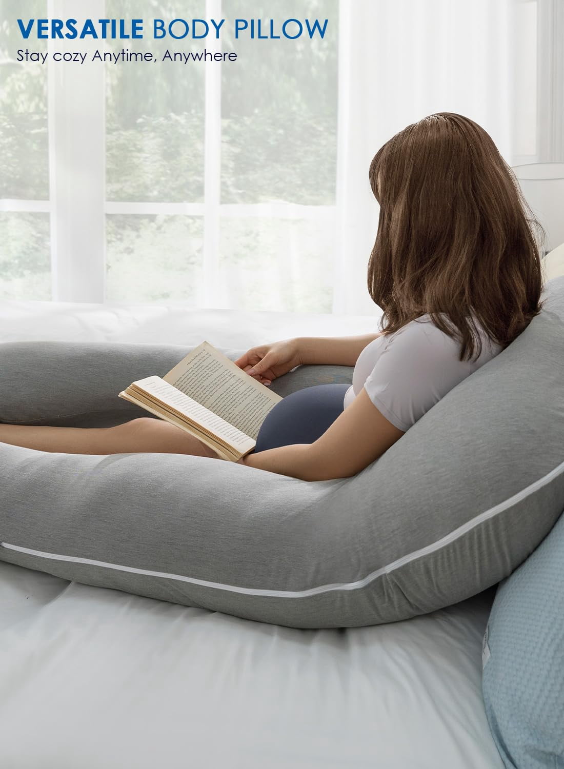 Pillows  Maternity Pillow For Sleeping 55in U Shaped Body Support With Removable Silky Cover Gray