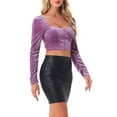 thumbnail image 4 of INSPIRAR CHIC Manga Fruncida para Crop Tops de Terciopelo con Escote Corazón para Mujeres Fiesta L Púrpura Claro, 4 of 5