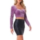 thumbnail image 4 of INSPIRAR CHIC Manga Fruncida para Crop Tops de Terciopelo con Escote Corazón para Mujeres Fiesta L Púrpura Claro, 4 of 5