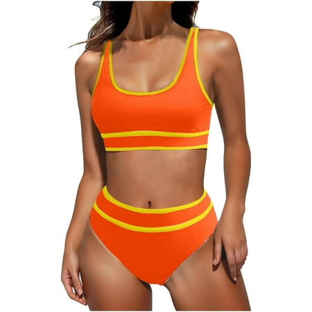 TKing Fashion Bathing Suit for Women High Waisted Bikini Sets Sporty Two Piece Swimsuits Color Block Cheeky High Cut Bathing Suits