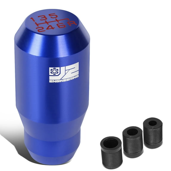 J2 Engineering Universal Blue Manual Car Shifter Knob Aluminum Cylindrical Tapered Top with Adapter J2-SK-012-BL