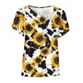 thumbnail image 4 of Women's Vintage Comfy Casual Shirts Fashion 2024 Short Sleeve Tunic Tops for Lady Loose Fit Flowy V Neck Blouse Y2K Tops Dressy Casual Summer Clothes for Teen Girls Flora Print Yellow T Shirts L, 4 of 4