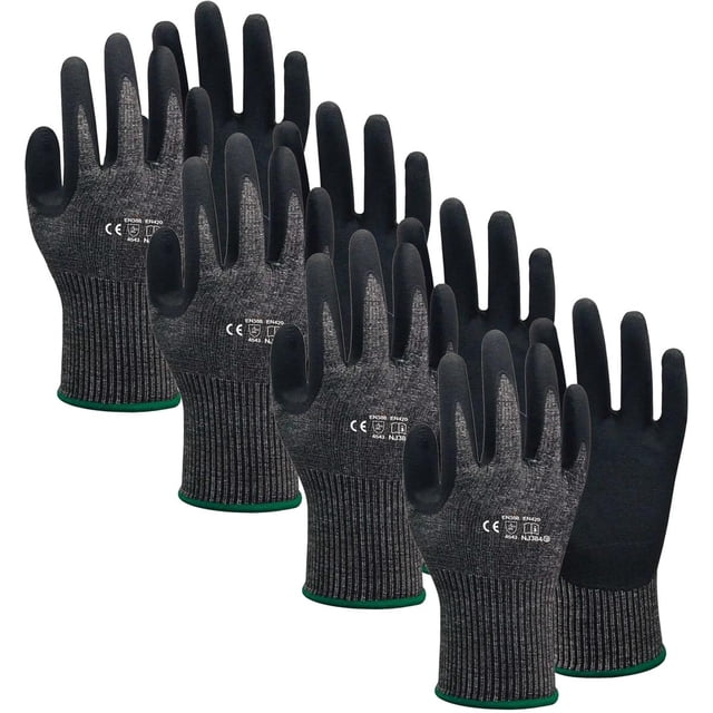 Guantes de Seguridad VentDepot GlovesBlack 4 Pares M Nitrilo HPPE CE EN388 Nivel 5