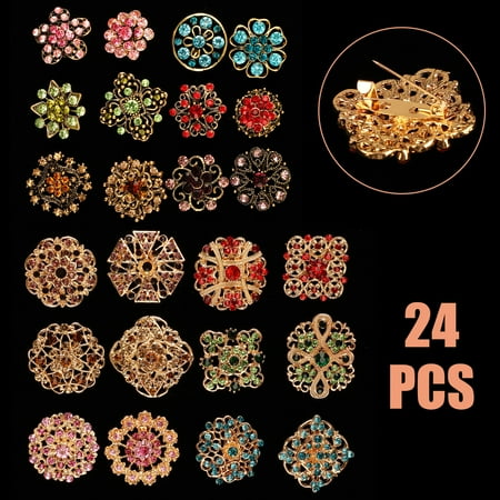 Broach Set - EEEkit DIY Wedding Bouquets Kit,Crafts Decoration, Lot 24pcs Clear Rhinestone Crystal Flower Brooches Pins Set DIY Wedding Bouquet Broaches Kit