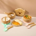 thumbnail image 4 of Baby Bowls with Lid - HBM Bamboo Suction Bowls for Baby and Spoon Set - 3PC Feeding Supplies Set for Infant, Toddlers - Detachable Silicone Suction Stay Put Base for Wooden Bowl - BPA Free （Mint）, 4 of 6