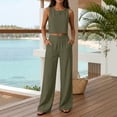thumbnail image 2 of BOMYJESK 2 Piece Sets for Women Square Neck Sleeveless Crop Tops Wide Leg Pants Casual Summer Matching Lounge Set Tracksuits Dark Green XXL, 2 of 6