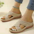 thumbnail image 4 of Ketyyh-chn99 Sandals Women Shoes Ladies Slippers Womens Sandals Wedge Open Toe Ankle Strap Dressy Sandals Comfortable Summer Beige,8.5, 4 of 5