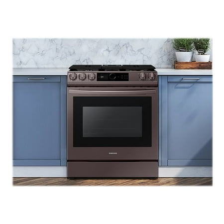 Samsung - 6.0 Cu. Ft. Front Control Slide-in Gas Range with Smart Dial, Air Fry & Wi-Fi, Fingerprint Resistant - Tuscan stainless steel