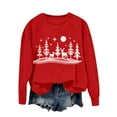 thumbnail image 2 of APEXFWDT Women's Christmas Sweatshirt Reindeer & Forest Print Casual Sweatshirt Crew Neck Long Sleeve Top Holiday Wear,S,Red, 2 of 5