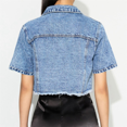 thumbnail image 3 of Women's Short Sleeve Denim Jacket Button Down Trucker Jacket Y2K Cropped Jean Jackets Blue M, 3 of 5