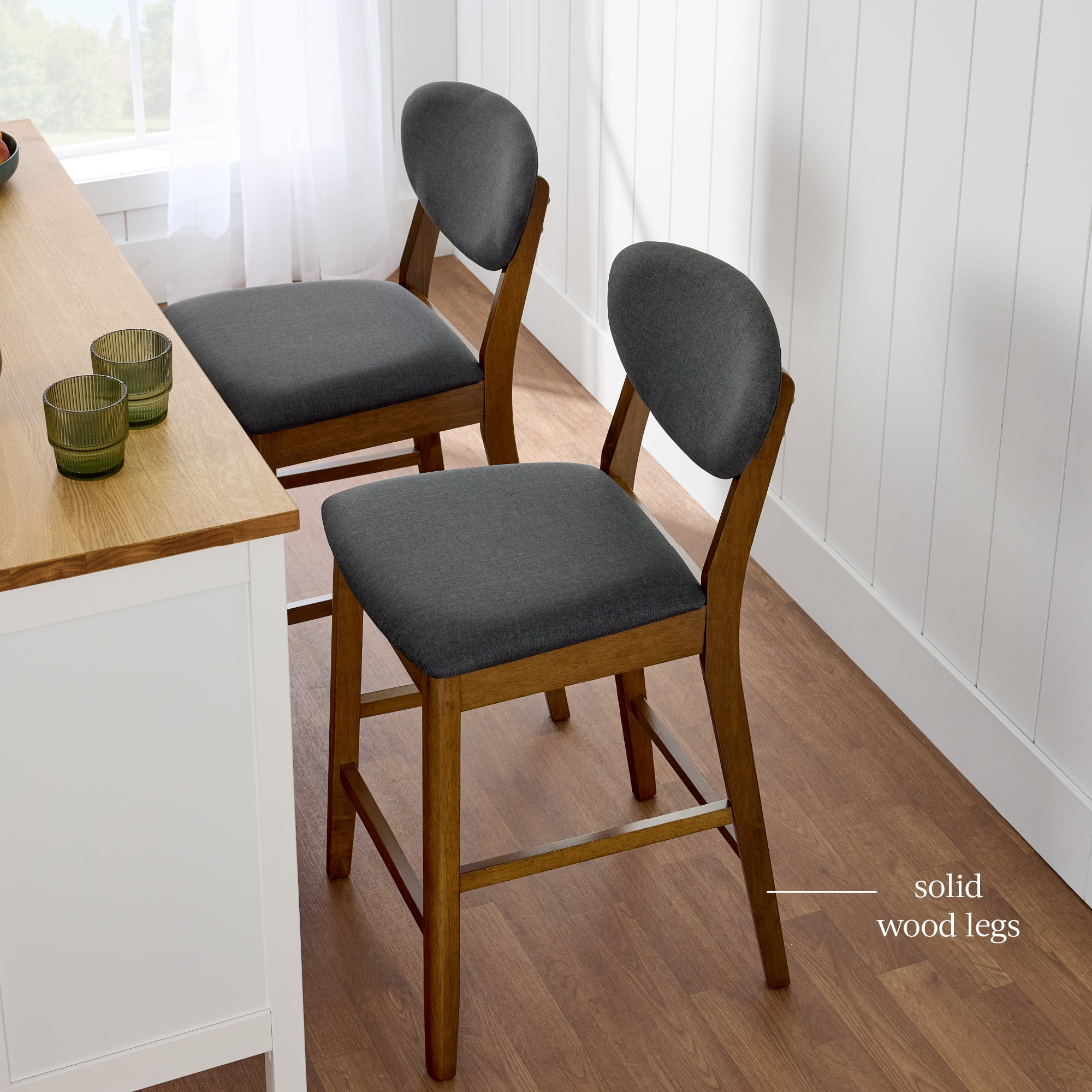 Best Choice Products Set of 2 Counter-Height Bar Stools, Armless W/Upholstered Seat Cushion & Backrest - Walnut/Charcoal