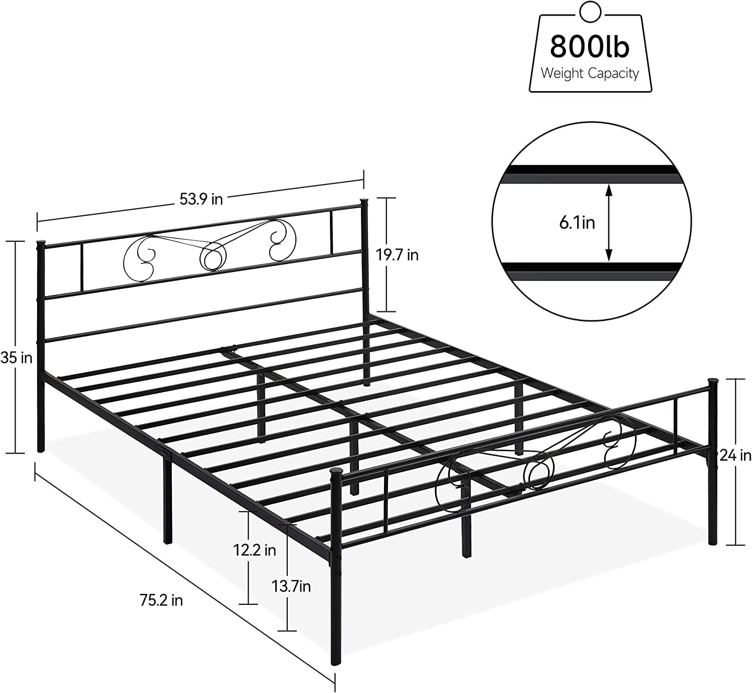GAOMON Queen Size Metal Bed Frame with Headboard and Footboard, 14 Inch Platform Bed Frame Mattress Foundation, No Box Spring Needed, Easy Assembly, Black