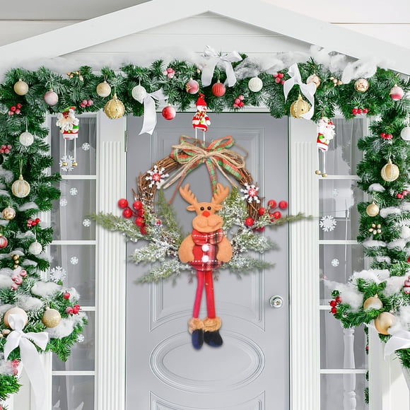 Navidad Flor Wreath Puerta Colgar Rattan, Wreath Decoración Estatua, Estilo Festivo, Bow Red Fruit, Handmade Imitación, Festivo Hogar, Navidad Hogar, Exterior Interior, Rattan Material, For Living