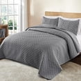 thumbnail image 2 of Exclusivo Mezcla Gray King Quilt Set, Weave Pattern Ultrasonic Lightweight Bedspreads, Soft Coverlets Bedding Set with Pillow Shams, 2 of 6