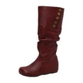 thumbnail image 6 of Slouchy Boots for Women Hidden Wedge Low Heel Retro Leather Round Toe Adjustable Button Fold Over Mid Calf Booties, 6 of 6