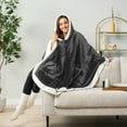 thumbnail image 3 of PAVILIA Sherpa Fleece Wearable Blanket for Adult Women, Cozy Plush Blanket Poncho Cape with Hood, Super Soft Shawl, Angel Wrap Throw for Office, Dark Gray, 3 of 9