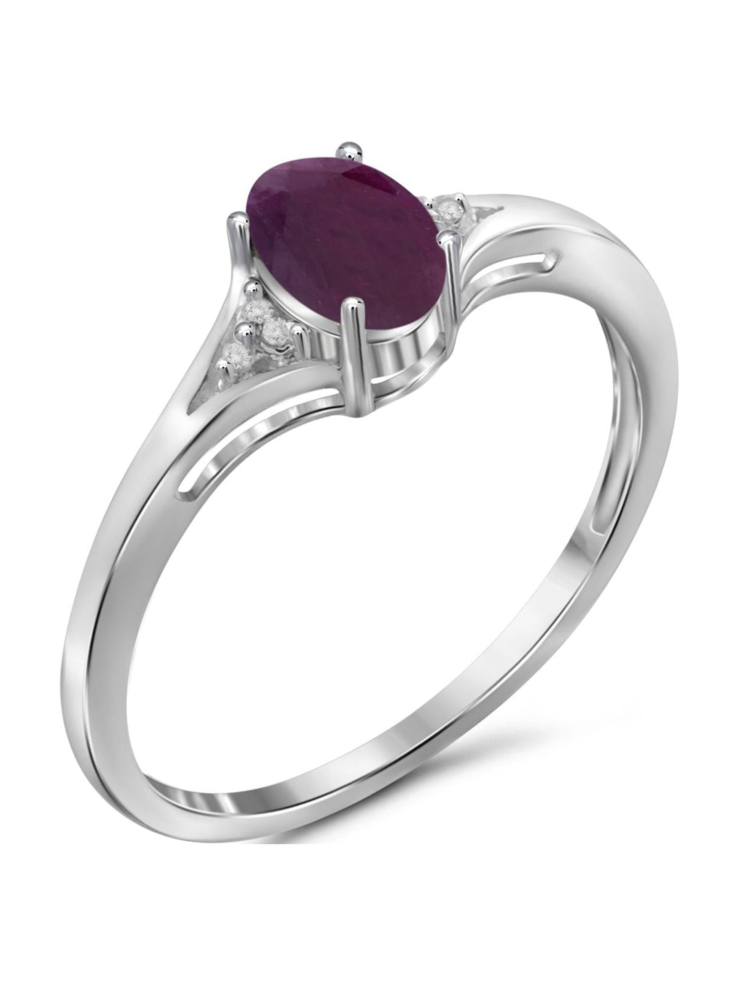 JewelersClub Ruby Ring Birthstone Jewelry – 0.50 Carat Ruby Sterling Silver Ring Jewelry with White Diamond Accent – Gemstone Rings with Hypoallergenic Sterling Silver Band