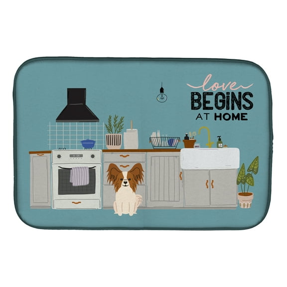 Red White Papillon Kitchen Scene Dish Drying Mat