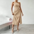 thumbnail image 1 of Ovzne Robes pour Femmes Robe Femme Mode Femme Couleur Unie Sans Manches Épaule Oblique Taille Découpée Robe Fendue Grande Taille Robe Maxi Liquidation, 1 of 6