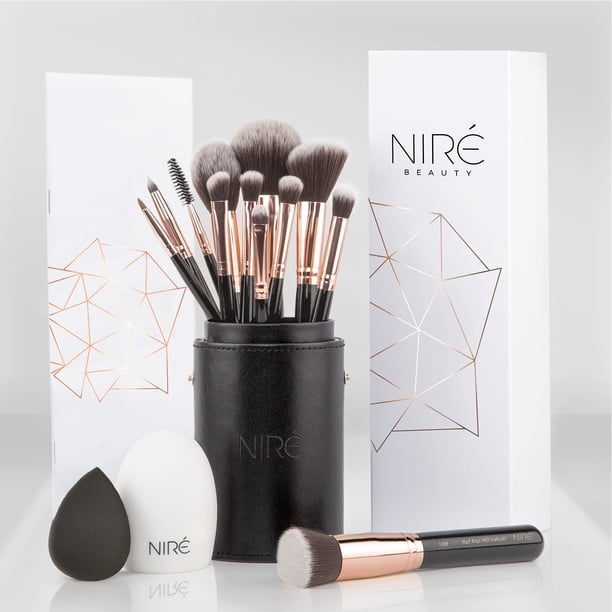 Set de brochas de maquillaje Niré Beauty de 15 piezas con funda y esponja