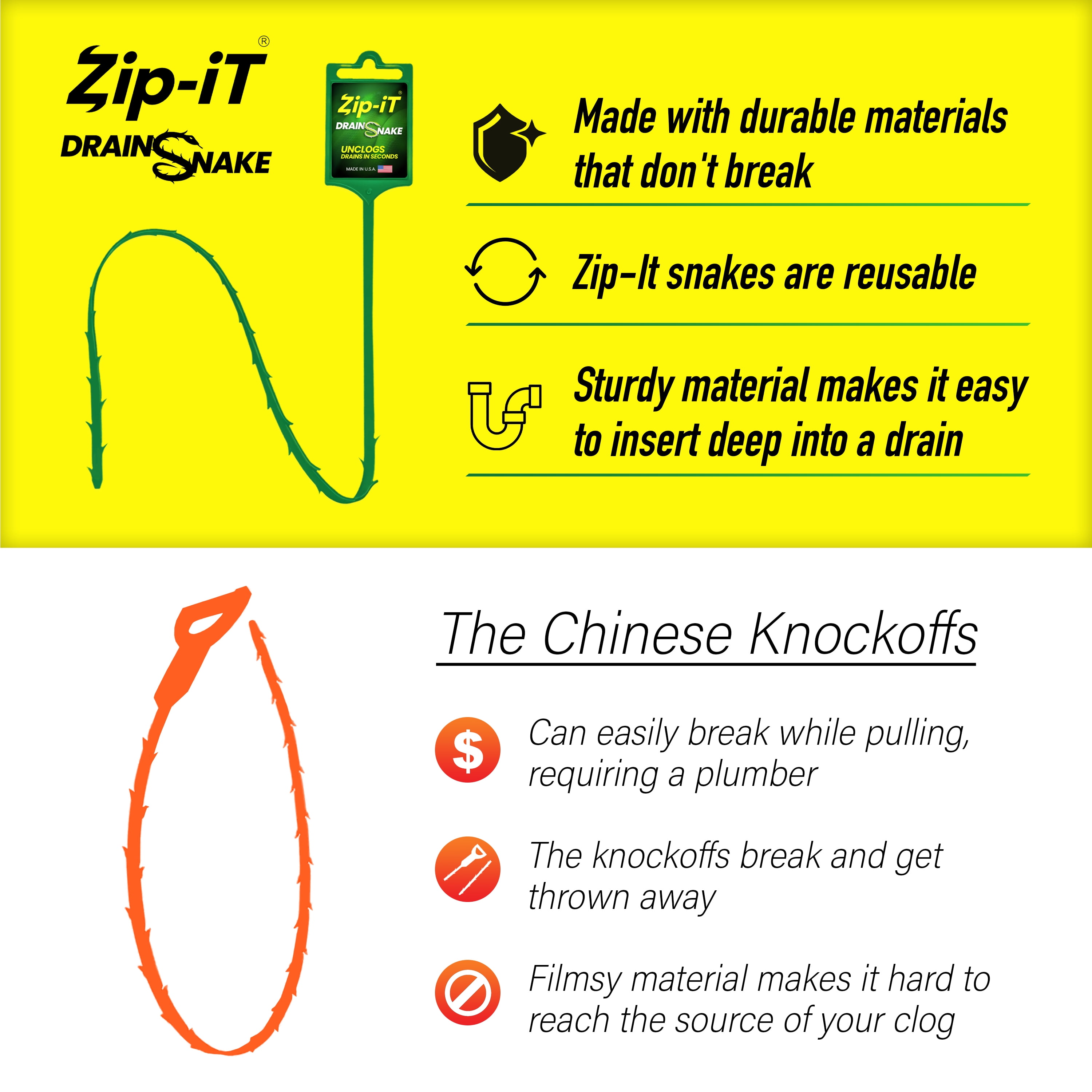 ZIP IT BARBED DRAIN CL0G REMOVER, 1-PK Plastic Drain Stick Hair Clog Remover