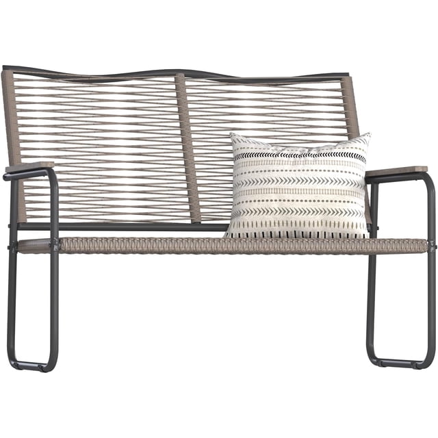 YODOLLA Outdoor Wicker Patio Bench, Rattan Loveseat with Backrest and Armrests, Brown
