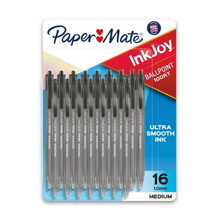Paper Mate InkJoy 100RT Retractable Ballpoint Pens, Medium Point, Black, 16 Count