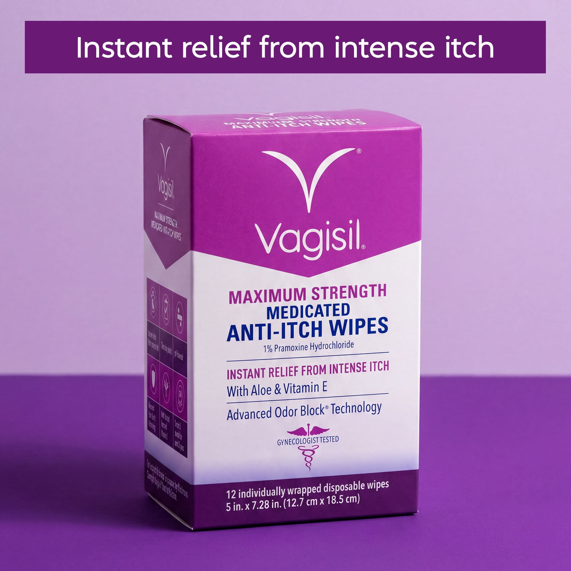 (6 pack) Vagisil Anti-Itch Medicated Feminine Intimate Wipes for Women, Maximum Strength, Gynecologist Tested, 12 Wipes