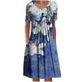 thumbnail image 1 of Midi Robes pour les Femmes d'Été Décontracté Boho Imprimé Floral Col Rond Manches Courtes Genou Longueur Robe Froncée avec Poches Robes de Printemps pour les Femmes 2023, 1 of 5