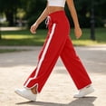 thumbnail image 4 of Fengactive Womens Side Stripe Pants with Pockets Drawstring Waist Wide Leg Baggy Color Block Long Pants, 4 of 6