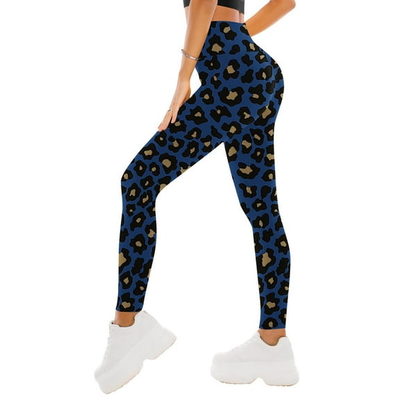 Sakmal High Waisted Women Leggings Blue Soft Butt Lifting Tummy Control Yoga Pants Leopard Print Workout Long Leggings