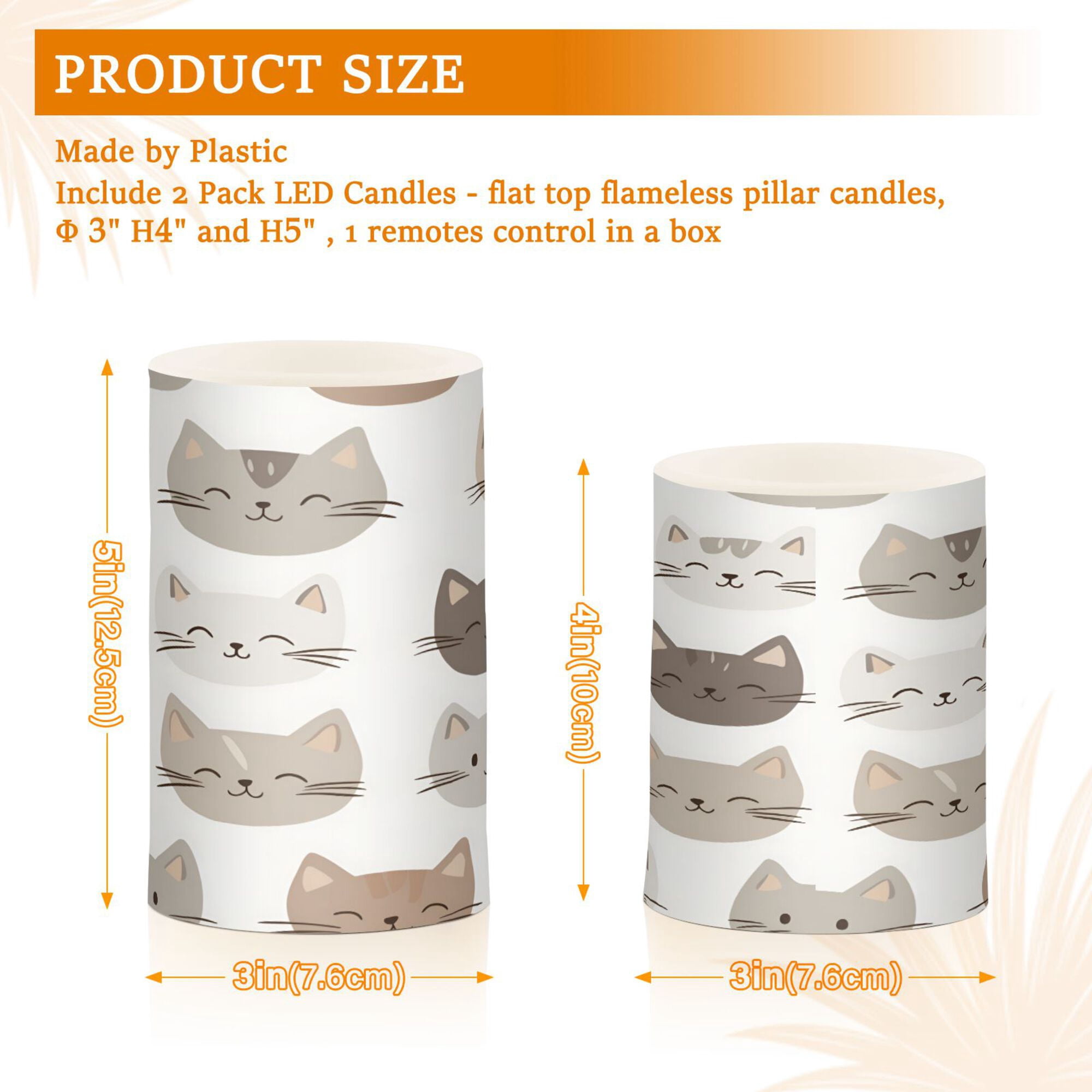 Yayeee Flameless Candles with Remote Flickering Battery Operated Multi Color Changing, Light Gray Cat Pattern
